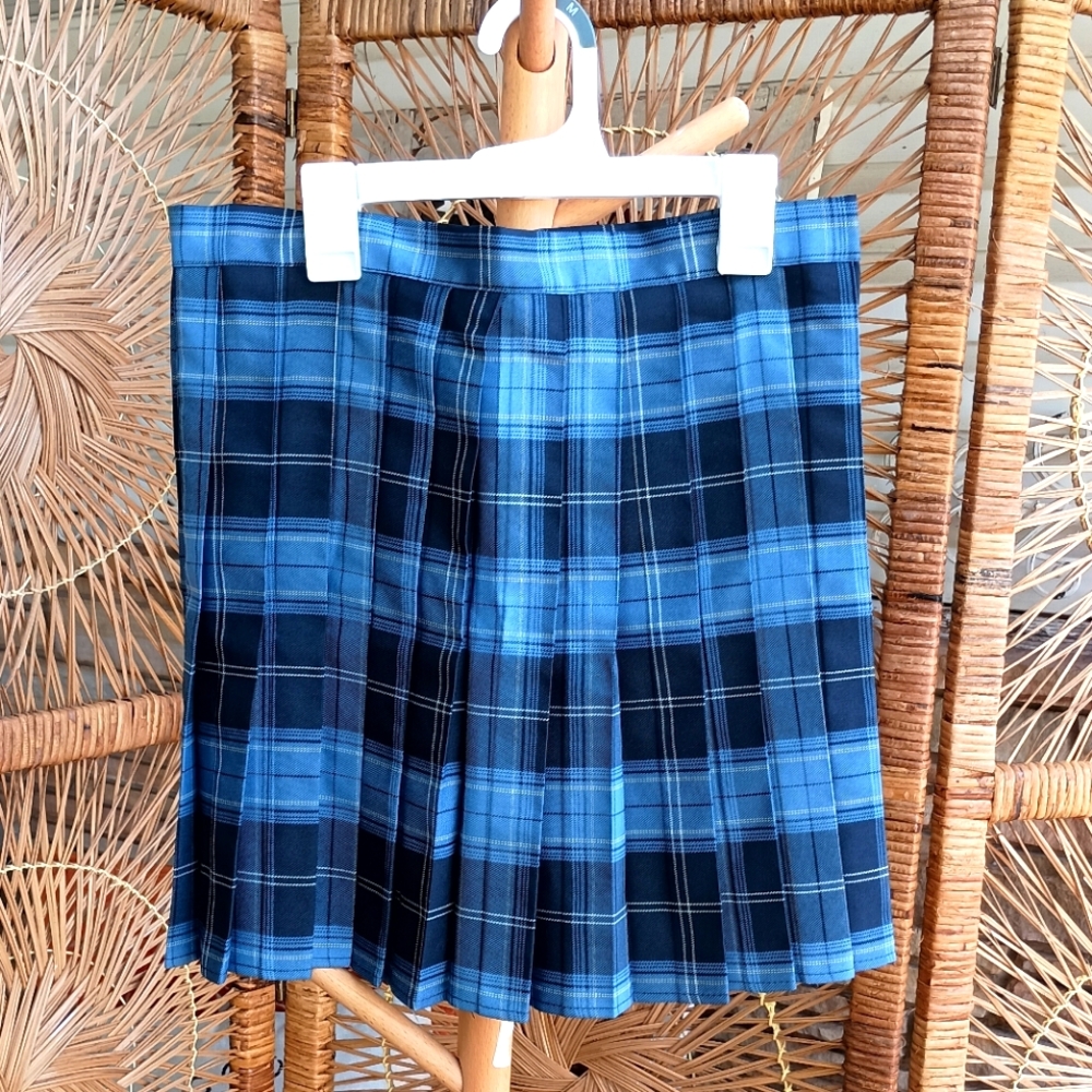 Chic Blue Plaid Skater Skirt